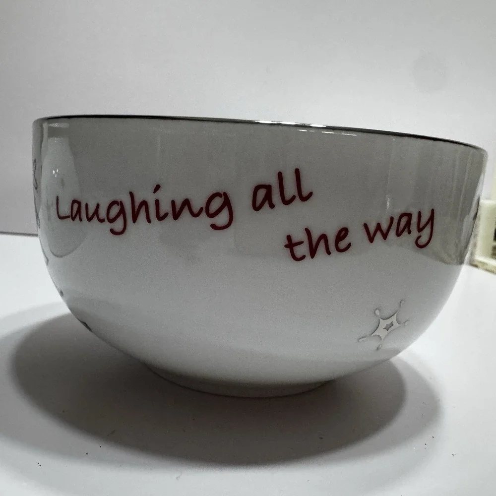 Studio JCPenny Bowls Jingle Santa's Christmas Bowls Set of 2 Dashing Throw Snow